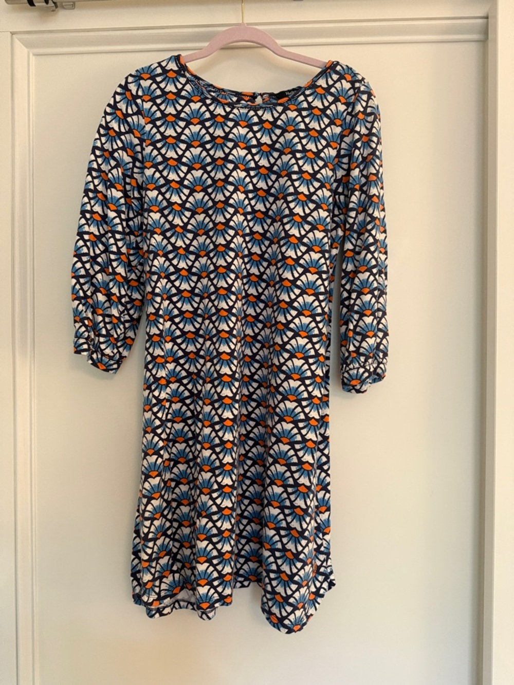 Hatley Navy, White & Orange Geometric Print Casual Dress